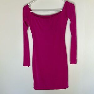 Naked Wardrobe size medium hot pink long sleeve mini dress bodycon sexy